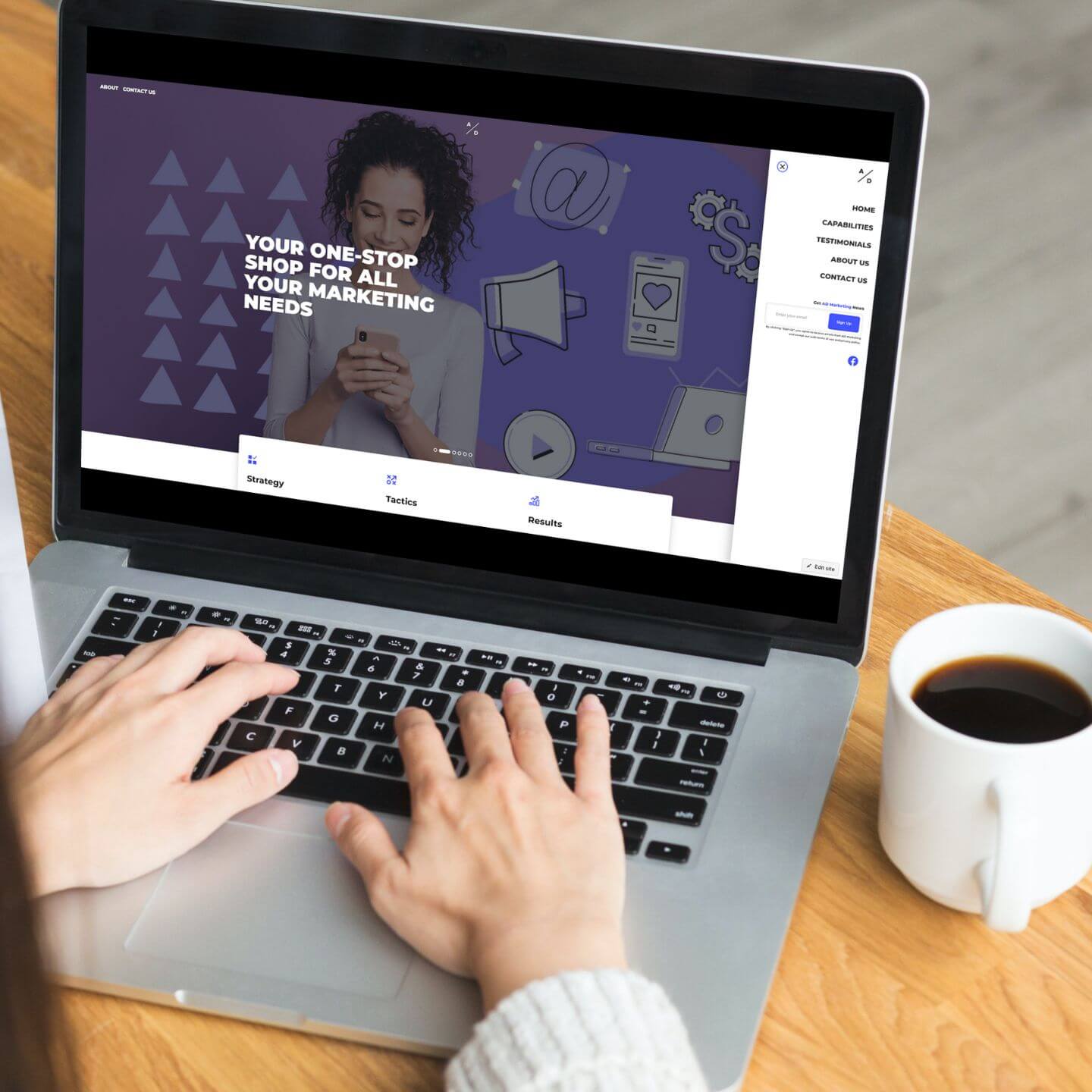 Laptop showing the AD Marketing website