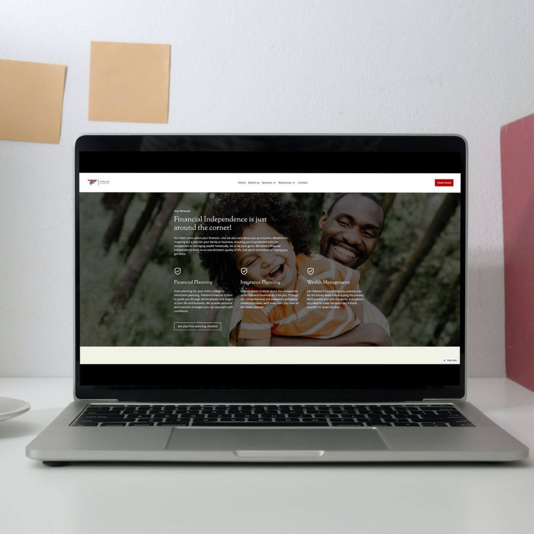 Laptop showing the Tideland Financial website